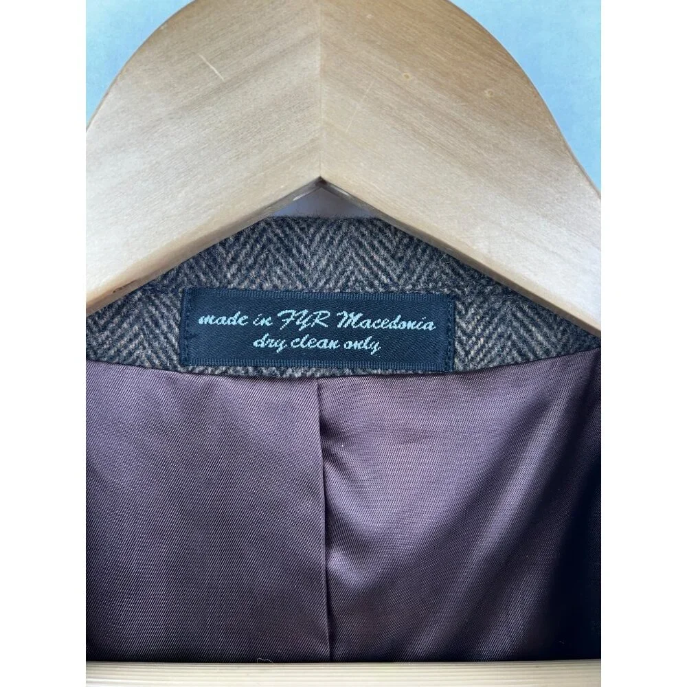 CHERESKIN Blazer Mens 44R Brwn Herringbone Camel Hair Blend Sport Coat Italy Vtg